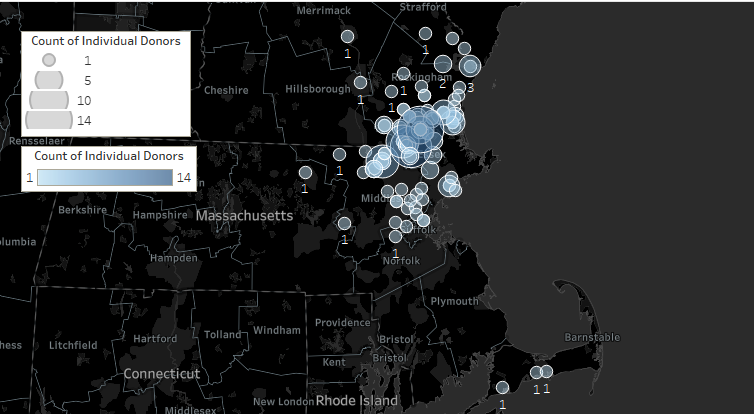 Map of donors in New England.